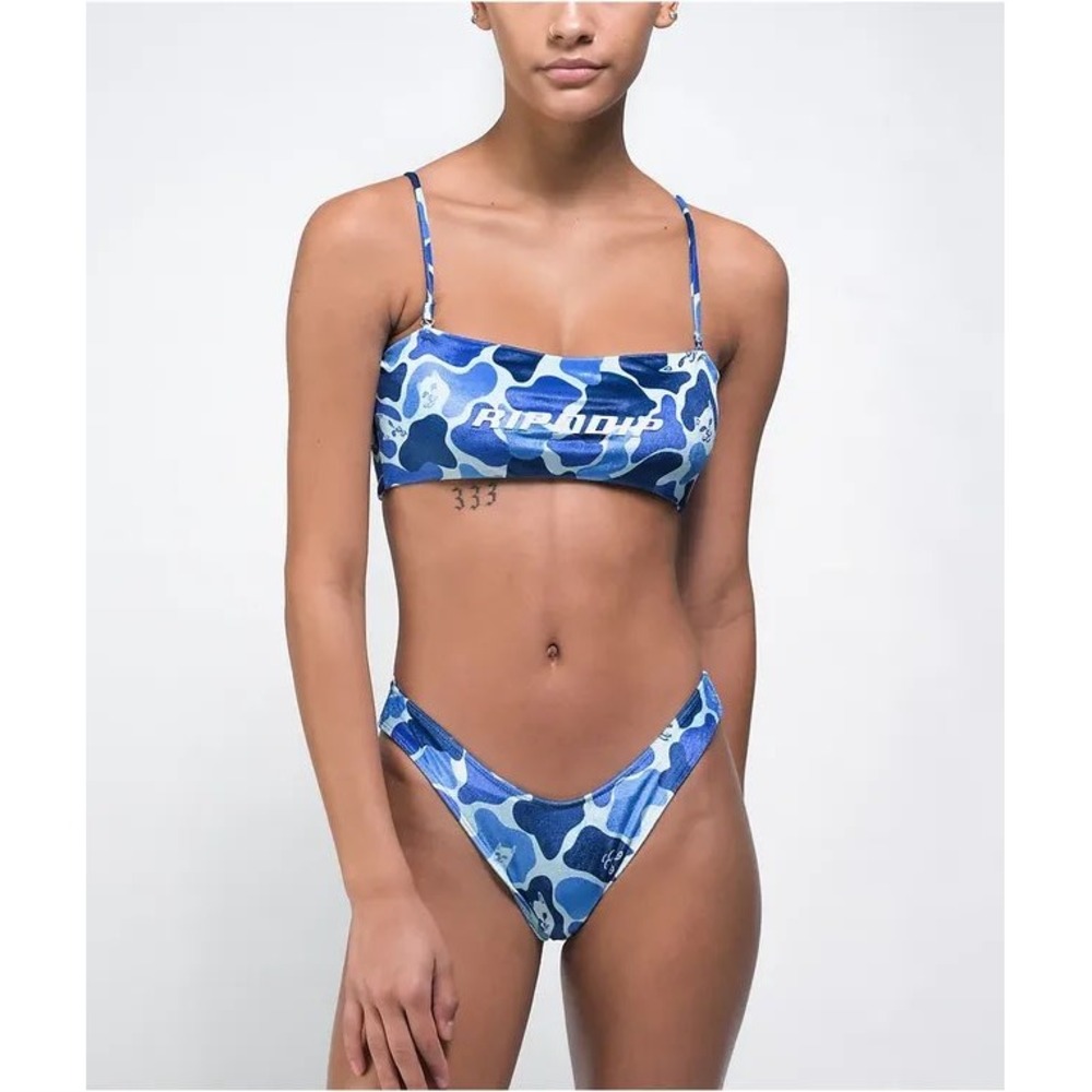 Ripndip Blue Camo Lord Nermal Velvet Bikini Set Bandeau High Cut Women Small‎